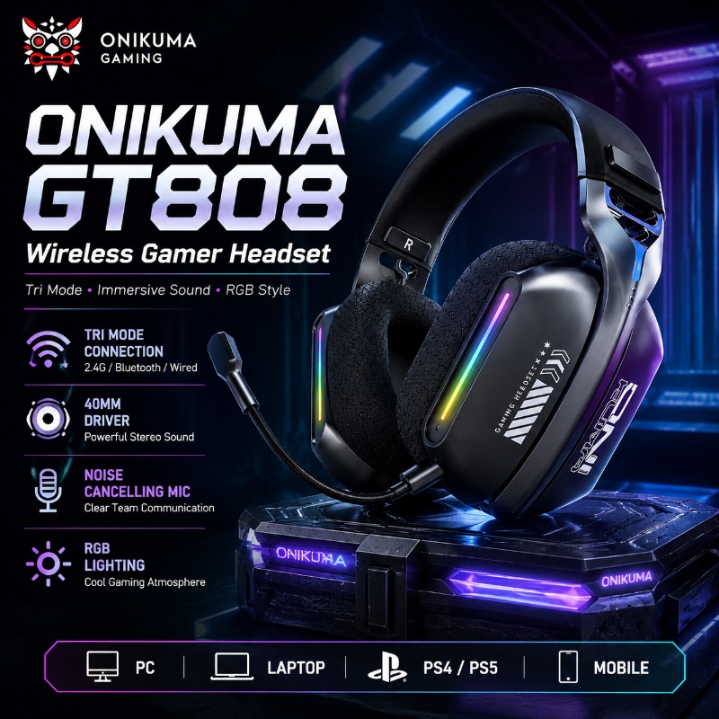 Contact Pickup Mic - ONIKUMA GT808 Wireless Gaming Headset Tri